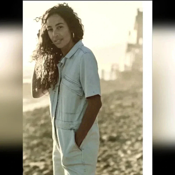 Faherty Womens Light Wash Denim Blythe Short Sleeve Jumpsuit XS - Picture 1 of 16